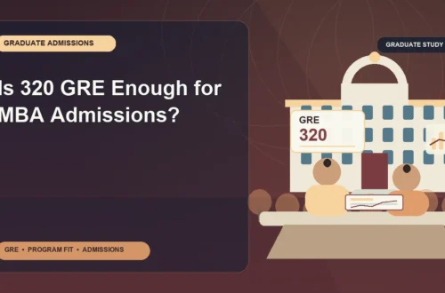 Is 320 GRE Enough for MBA Admissions? — editorial illustration for GRE graduate admissions, showing a student reviewing program fit and admission requirements with an academic adviser.