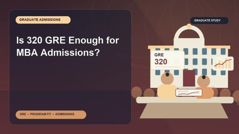 Is 320 GRE Enough for MBA Admissions? — editorial illustration for GRE graduate admissions, showing a student reviewing program fit and admission requirements with an academic adviser.