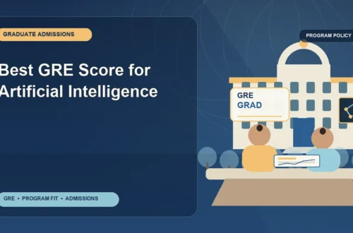 Best GRE Score for Artificial Intelligence — editorial illustration for GRE graduate admissions, showing a student reviewing program fit and admission requirements with an academic adviser.