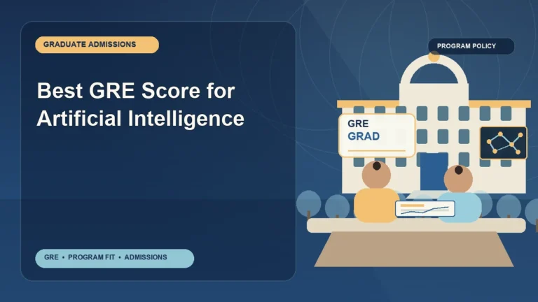 Best GRE Score for Artificial Intelligence — editorial illustration for GRE graduate admissions, showing a student reviewing program fit and admission requirements with an academic adviser.