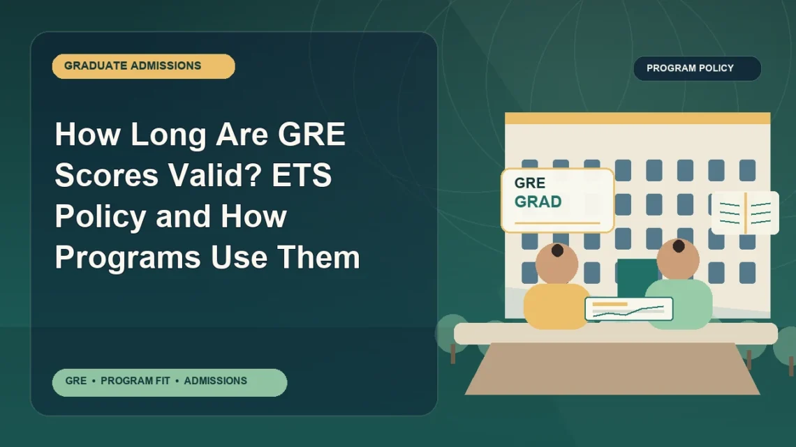 How Long Are GRE Scores Valid? ETS Policy and How Programs Use Them — editorial illustration for GRE graduate admissions, showing a student reviewing program fit and admission requirements with an academic adviser.