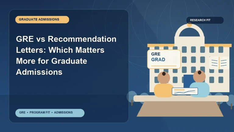 GRE vs Recommendation Letters: Which Matters More for Graduate Admissions — editorial illustration for GRE graduate admissions, showing a student reviewing program fit and admission requirements with an academic adviser.