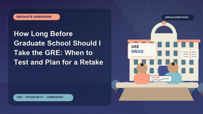 How Long Before Graduate School Should I Take the GRE: When to Test and Plan for a Retake — editorial illustration for GRE graduate admissions, showing a student reviewing program fit and admission requirements with an academic adviser.