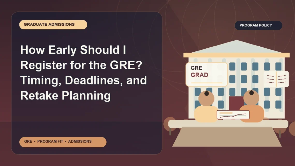 How Early Should I Register for the GRE? Timing, Deadlines, and Retake Planning — editorial illustration for GRE graduate admissions, showing a student reviewing program fit and admission requirements with an academic adviser.