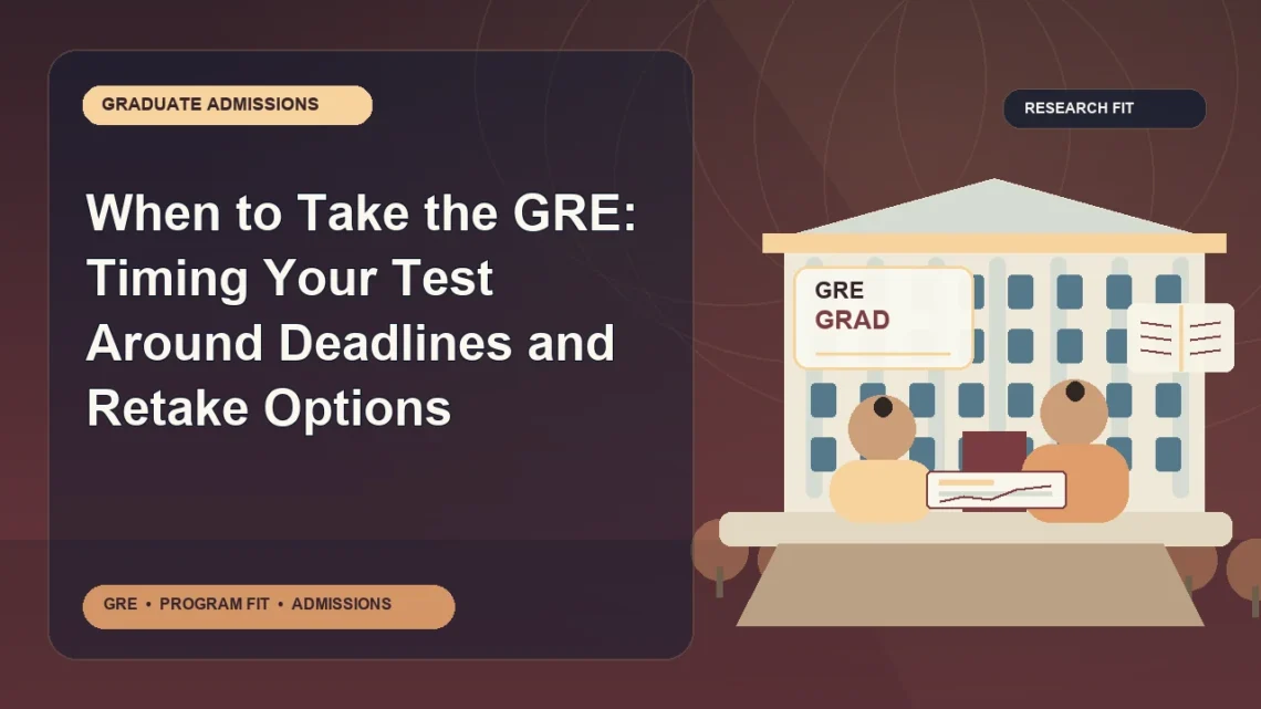 When to Take the GRE: Timing Your Test Around Deadlines and Retake Options — editorial illustration for GRE graduate admissions, showing a student reviewing program fit and admission requirements with an academic adviser.