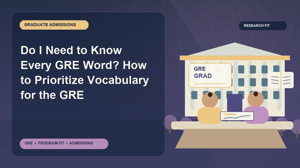 Do I Need to Know Every GRE Word? How to Prioritize Vocabulary for the GRE — editorial illustration for GRE graduate admissions, showing a student reviewing program fit and admission requirements with an academic adviser.