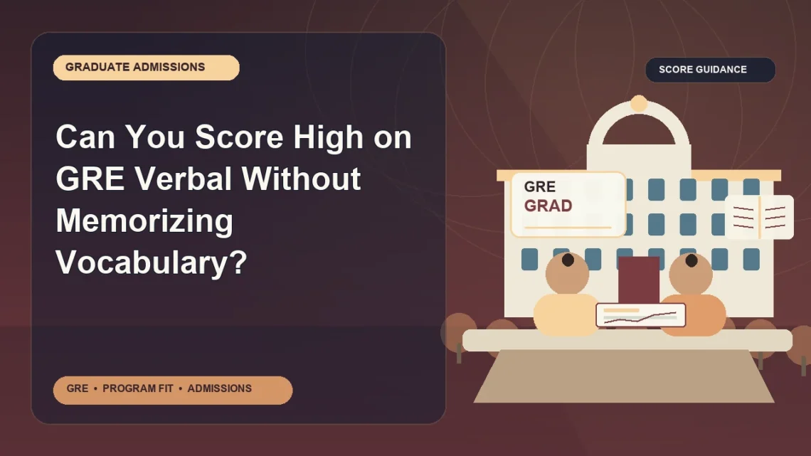 Can You Score High on GRE Verbal Without Memorizing Vocabulary? — editorial illustration for GRE graduate admissions, showing a student reviewing program fit and admission requirements with an academic adviser.