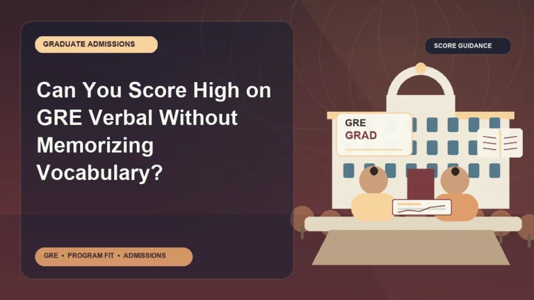 Can You Score High on GRE Verbal Without Memorizing Vocabulary? — editorial illustration for GRE graduate admissions, showing a student reviewing program fit and admission requirements with an academic adviser.