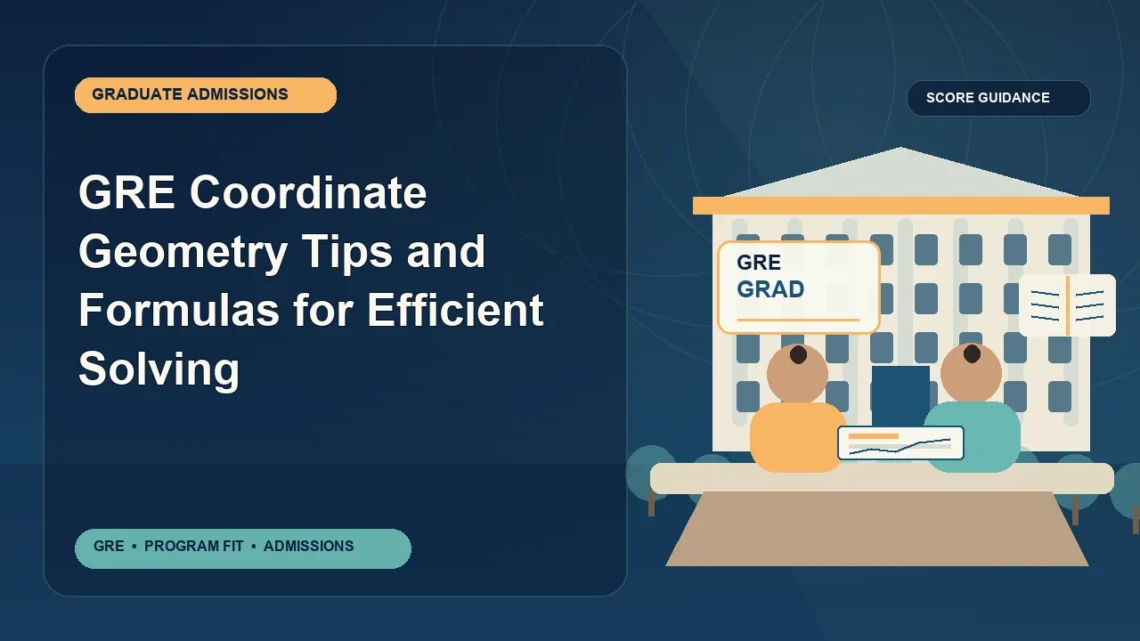 GRE Coordinate Geometry Tips and Formulas for Efficient Solving — editorial illustration for GRE graduate admissions, showing a student reviewing program fit and admission requirements with an academic adviser.