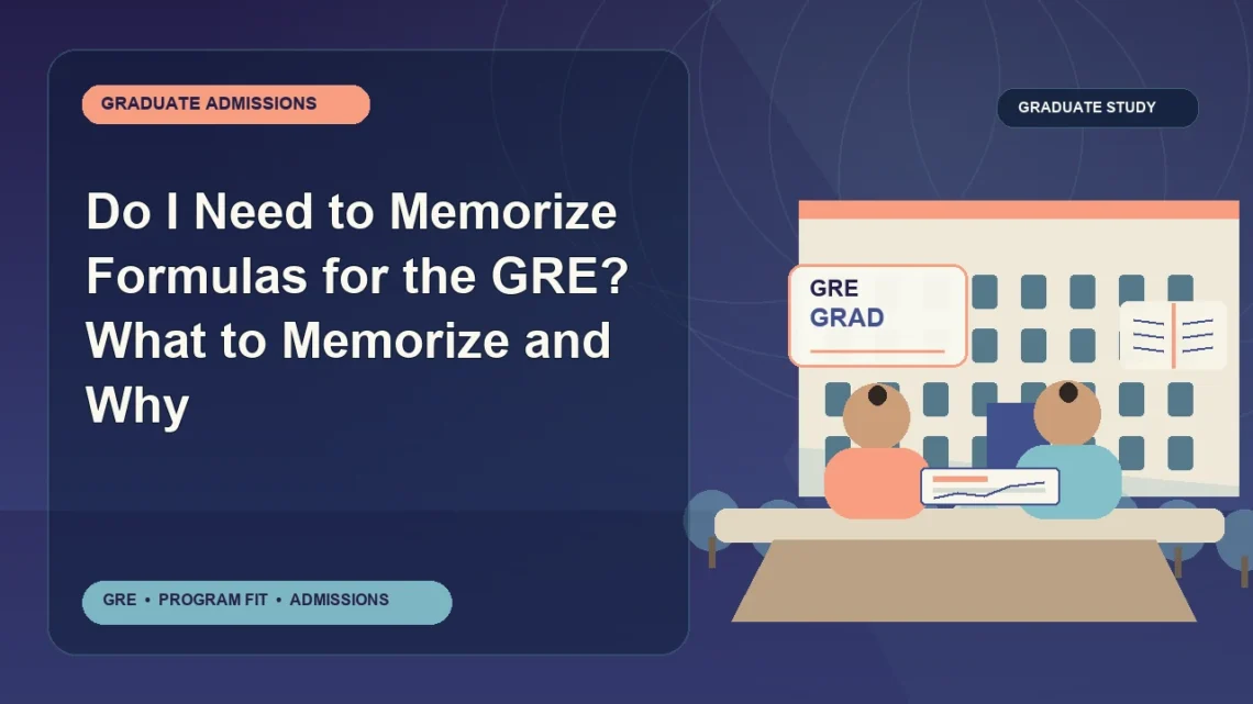 Do I Need to Memorize Formulas for the GRE? What to Memorize and Why — editorial illustration for GRE graduate admissions, showing a student reviewing program fit and admission requirements with an academic adviser.