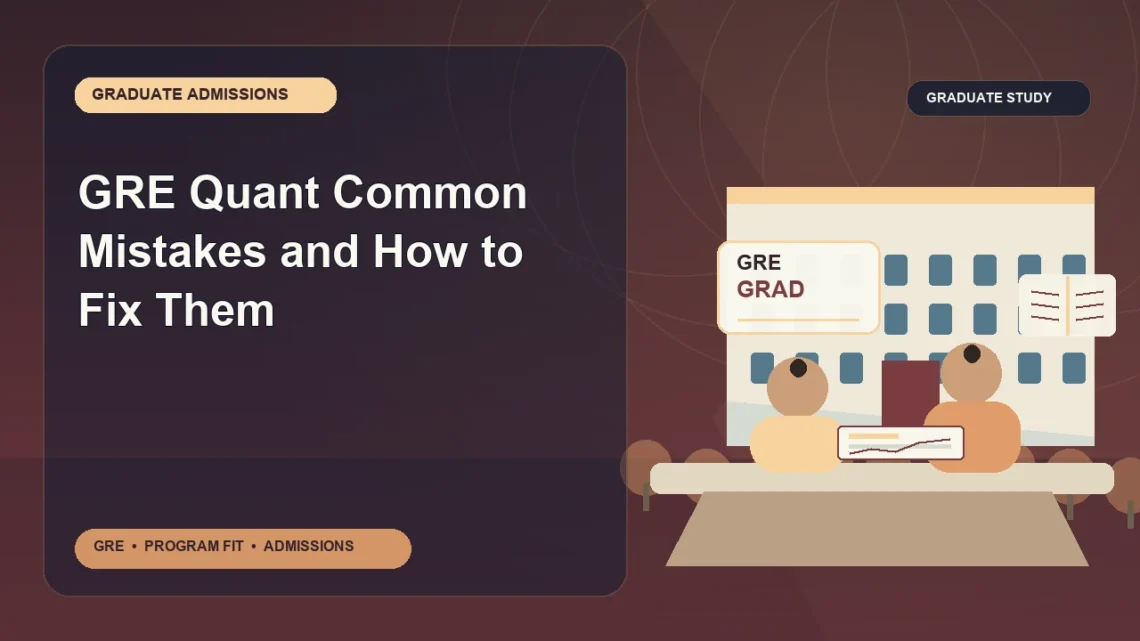 GRE Quant Common Mistakes and How to Fix Them — editorial illustration for GRE graduate admissions, showing a student reviewing program fit and admission requirements with an academic adviser.