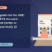 How to Register for the GRE: Create an ETS Account, Choose Test Center or At-Home, and Verify ID — editorial illustration for GRE graduate admissions, showing a student reviewing program fit and admission requirements with an academic adviser.