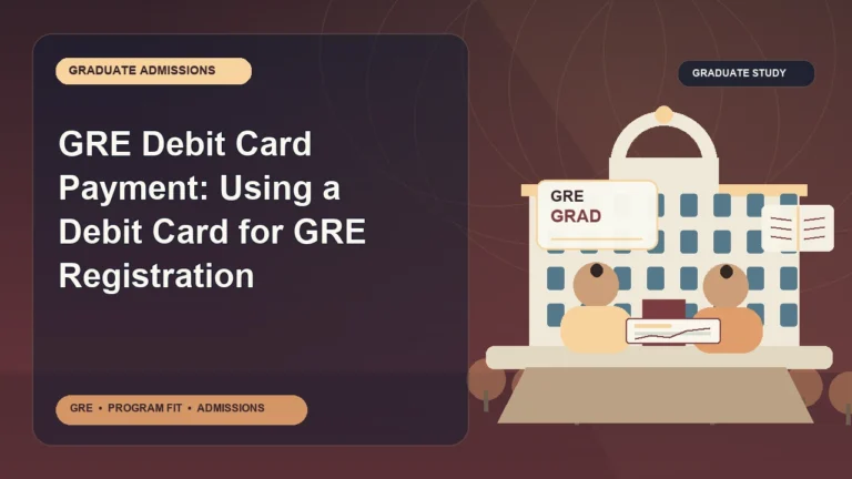 GRE Debit Card Payment: Using a Debit Card for GRE Registration — editorial illustration for GRE graduate admissions, showing a student reviewing program fit and admission requirements with an academic adviser.