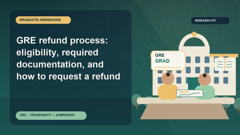 GRE refund process: eligibility, required documentation, and how to request a refund — editorial illustration for GRE graduate admissions, showing a student reviewing program fit and admission requirements with an academic adviser.
