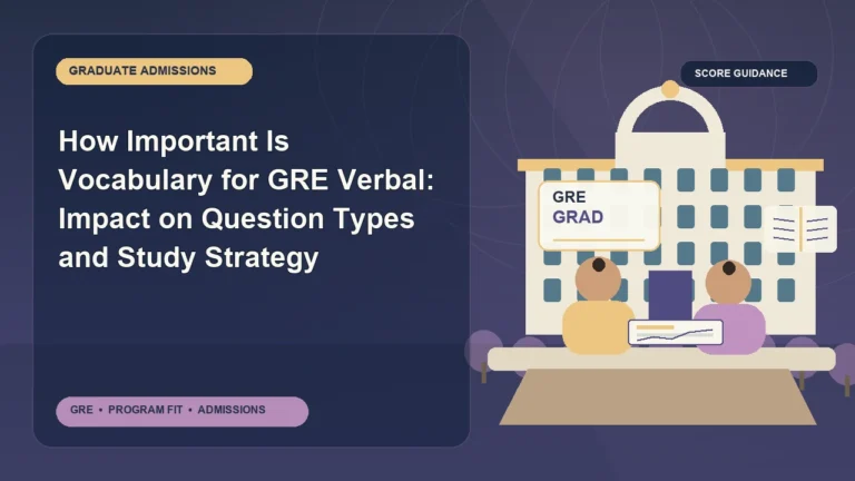 How Important Is Vocabulary for GRE Verbal: Impact on Question Types and Study Strategy — editorial illustration for GRE graduate admissions, showing a student reviewing program fit and admission requirements with an academic adviser.