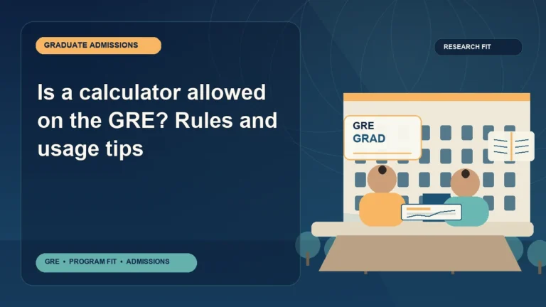 Is a calculator allowed on the GRE? Rules and usage tips — editorial illustration for GRE graduate admissions, showing a student reviewing program fit and admission requirements with an academic adviser.