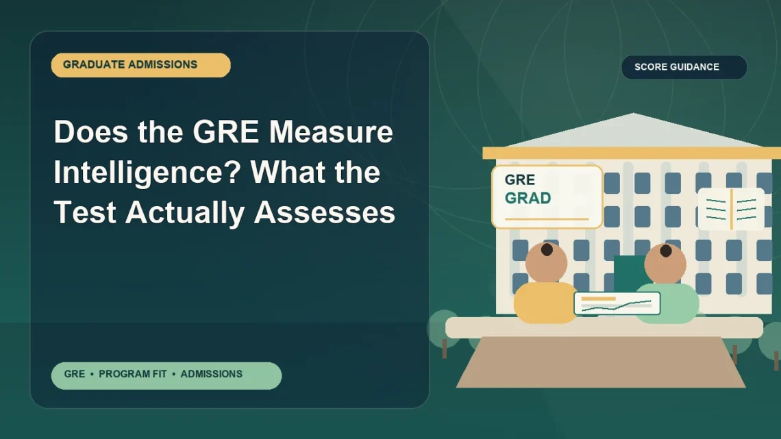 Does the GRE Measure Intelligence? What the Test Actually Assesses — editorial illustration for GRE graduate admissions, showing a student reviewing program fit and admission requirements with an academic adviser.