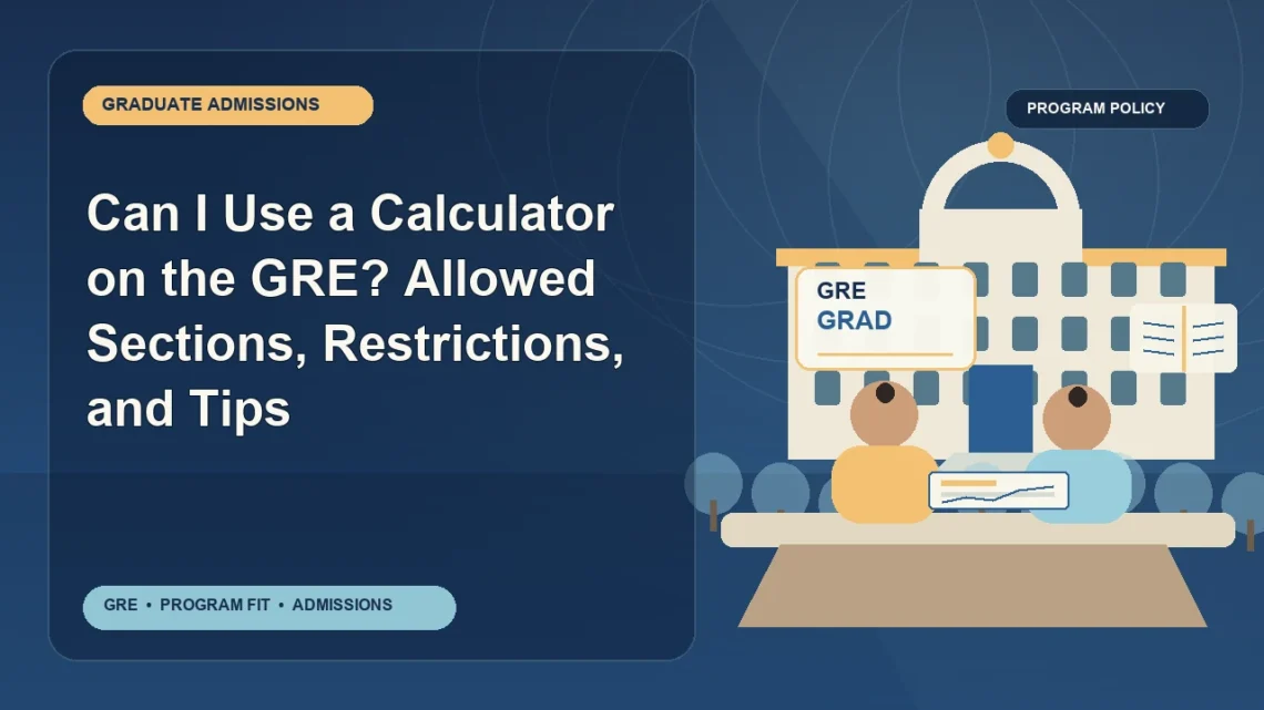 Can I Use a Calculator on the GRE? Allowed Sections, Restrictions, and Tips — editorial illustration for GRE graduate admissions, showing a student reviewing program fit and admission requirements with an academic adviser.