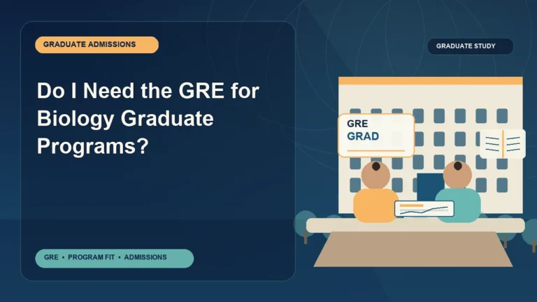 Do I Need the GRE for Biology Graduate Programs? — editorial illustration for GRE graduate admissions, showing a student reviewing program fit and admission requirements with an academic adviser.