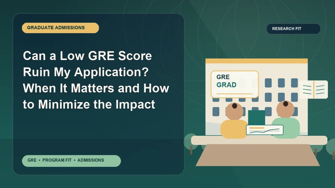 Can a Low GRE Score Ruin My Application? When It Matters and How to Minimize the Impact — editorial illustration for GRE graduate admissions, showing a student reviewing program fit and admission requirements with an academic adviser.