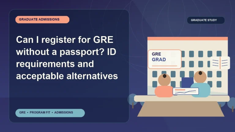 Can I register for GRE without a passport? ID requirements and acceptable alternatives — editorial illustration for GRE graduate admissions, showing a student reviewing program fit and admission requirements with an academic adviser.