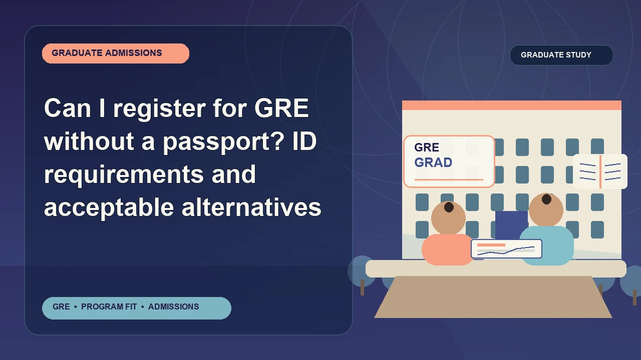 Can I register for GRE without a passport? ID requirements and acceptable alternatives — editorial illustration for GRE graduate admissions, showing a student reviewing program fit and admission requirements with an academic adviser.