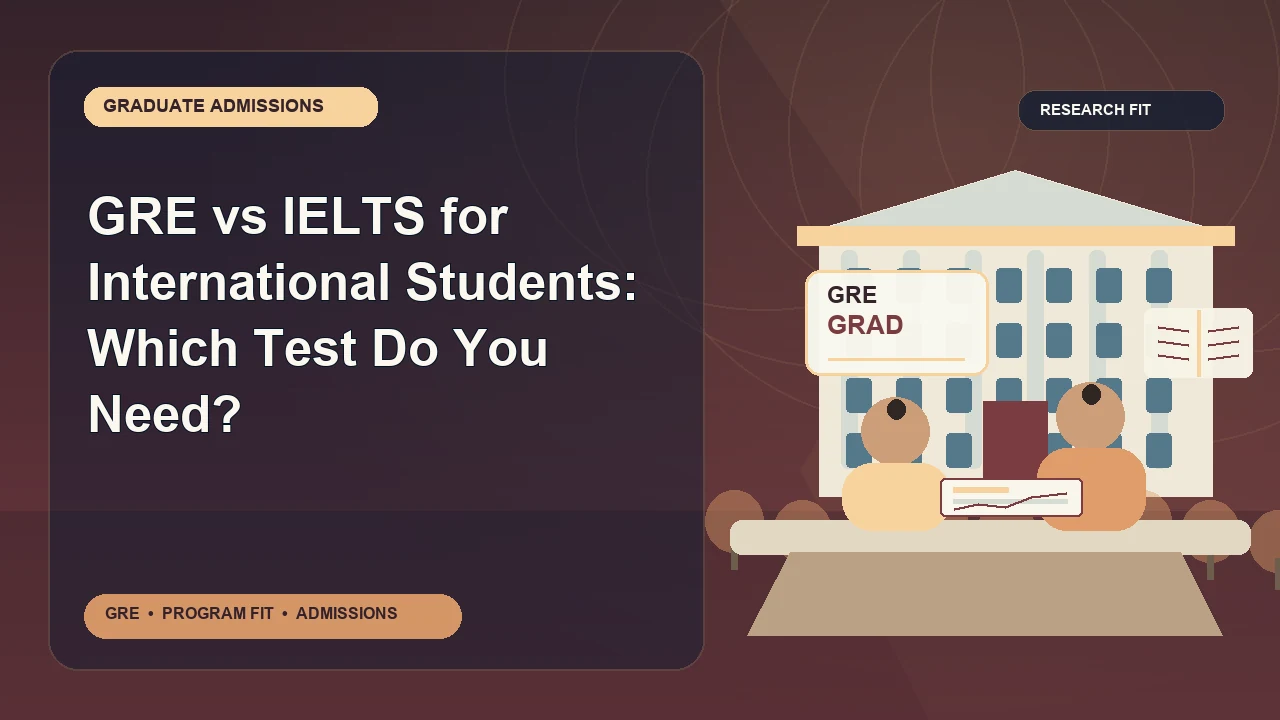 GRE vs IELTS for International Students: Which Test Do You Need? — editorial illustration for GRE graduate admissions, showing a student reviewing program fit and admission requirements with an academic adviser.
