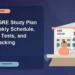 60-Day GRE Study Plan with Weekly Schedule, Practice Tests, and Error Tracking — editorial illustration for GRE graduate admissions, showing a student reviewing program fit and admission requirements with an academic adviser.