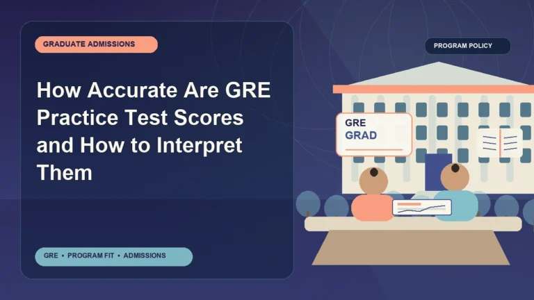 How Accurate Are GRE Practice Test Scores and How to Interpret Them — editorial illustration for GRE graduate admissions, showing a student reviewing program fit and admission requirements with an academic adviser.