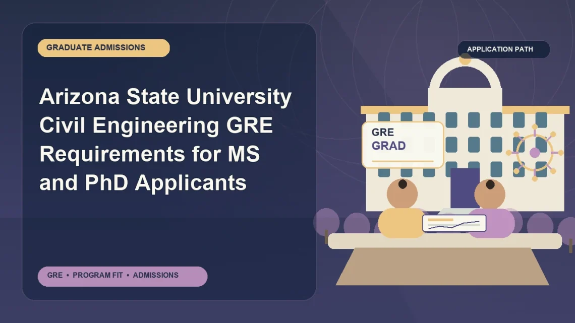 Arizona State University Civil Engineering GRE Requirements for MS and PhD Applicants — editorial illustration for GRE graduate admissions, showing a student reviewing program fit and admission requirements with an academic adviser.