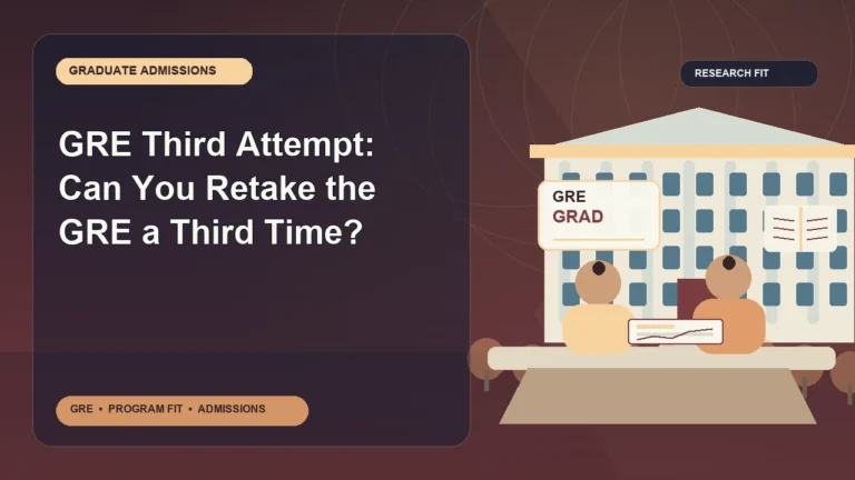 GRE Third Attempt: Can You Retake the GRE a Third Time? — editorial illustration for GRE graduate admissions, showing a student reviewing program fit and admission requirements with an academic adviser.