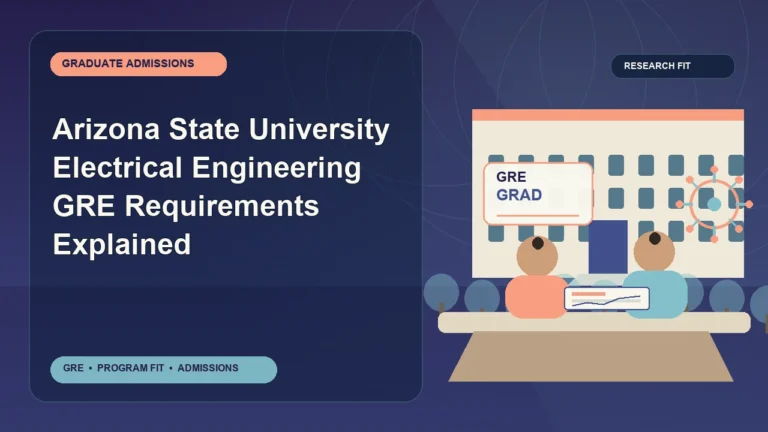 Arizona State University Electrical Engineering GRE Requirements Explained — editorial illustration for GRE graduate admissions, showing a student reviewing program fit and admission requirements with an academic adviser.