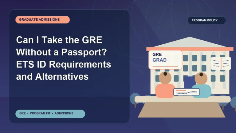 Can I Take the GRE Without a Passport? ETS ID Requirements and Alternatives — editorial illustration for GRE graduate admissions, showing a student reviewing program fit and admission requirements with an academic adviser.