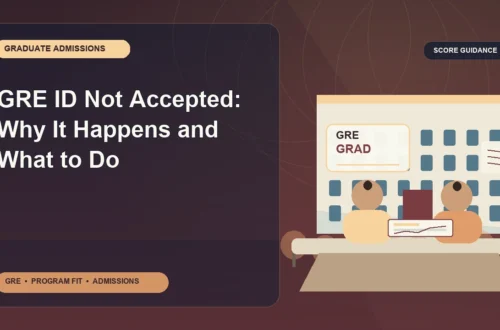 GRE ID Not Accepted: Why It Happens and What to Do — editorial illustration for GRE graduate admissions, showing a student reviewing program fit and admission requirements with an academic adviser.